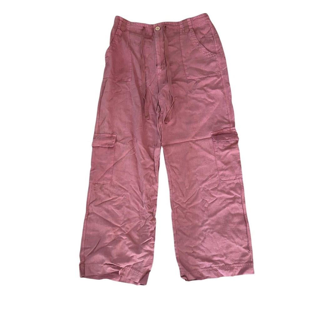 Sincerely Jules Linen Blend Earthtone Terracotta Red Utility-Chic Cargo Pant Lg